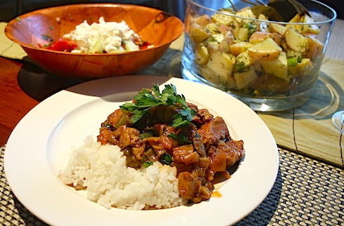 Kavarma with shopska and potato salad